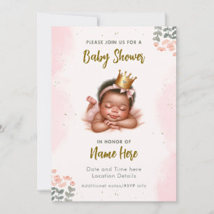 Invitation Baby Shower Fille Afro-Américaine Fleurs Pastel