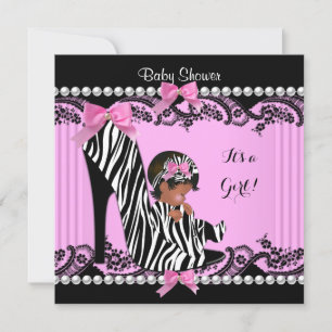 Invitation Baby Shower Fille Afro-Américaine Hot Pink Zèbre 3
