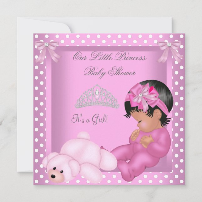 Invitation Baby shower fille afro-américaine rose (Devant)