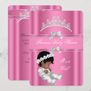 Invitation Baby shower fille afro-américaine rose