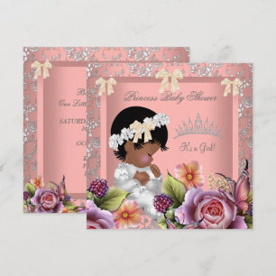 Invitation Baby Shower Fille Afro-Américaine Rose Corail