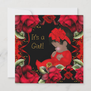 Invitation Baby Shower Fille Afro-Américaine Rose Rouge