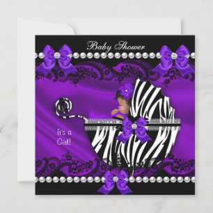 Invitation Baby Shower Fille Afro-Américaine Zèbre Violet