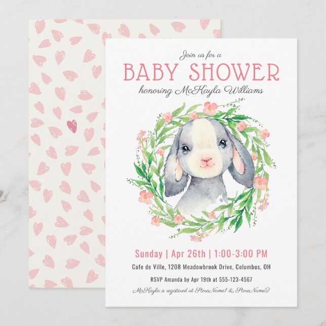 Invitation Baby shower fille agneau bébé mignonne (Devant / Derrière)