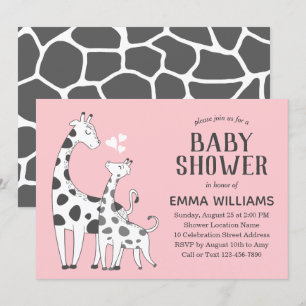 Invitation Baby shower fille animal rose mou moderne Giraffe 