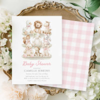 Invitation Baby Shower Fille Animaux Bébé Gingham
