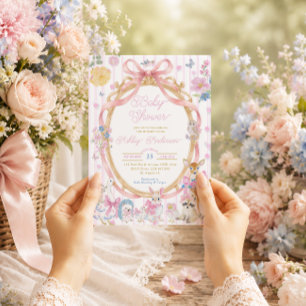 Invitation Baby Shower Fille Animaux de la Forêt Fantastiques