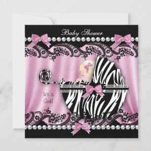 Invitation Baby Shower Fille aux Cheveux Blonds Zèbre Rose 2