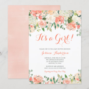 Invitation Baby shower fille aux fleurs d'aquarelle Pastel