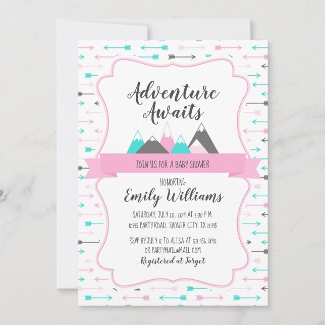 Invitation Baby shower fille Aventure Attend (Devant)