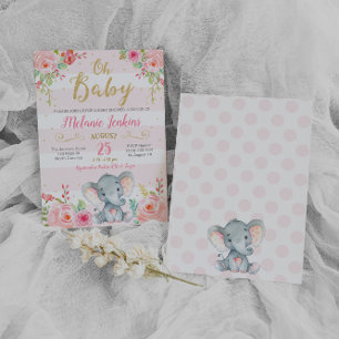 Invitation Baby shower fille, Baby shower éléphant
