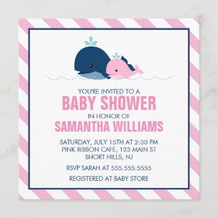 Invitation Baby shower fille baleine rose
