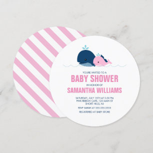 Invitation Baby shower fille baleines roses