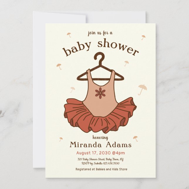 Invitation Baby shower fille Ballerina (Devant)