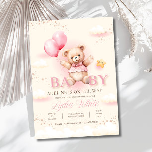 Invitation Baby shower fille, Ballons d'ours en pe