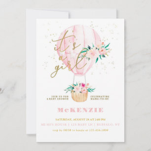 Invitation Baby shower Fille Balloon Rose Floral