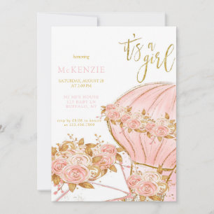 Invitation Baby shower Fille Balloon Rose Peony