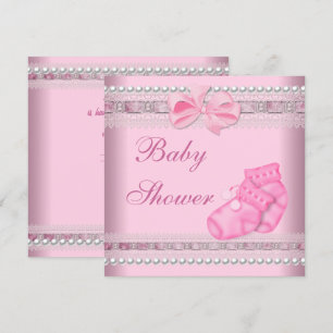 Invitation Baby shower Fille Bébé Pink Booties Pearl Lace