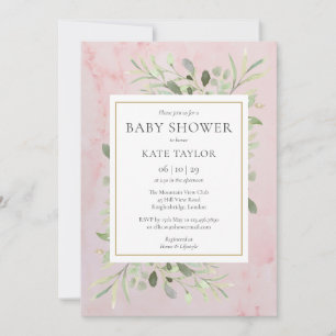 Invitation Baby Shower Fille Bébé Rose Marbre Sprinkle