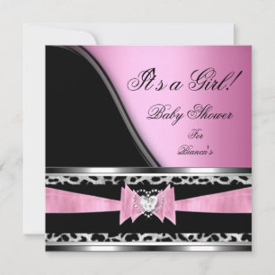 Invitation Baby Shower Fille Bébé Rose Noir Léopard