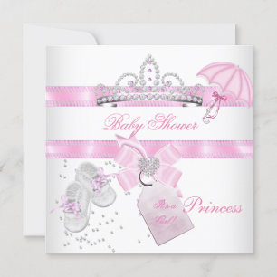 Invitation Baby Shower Fille Blanc Rose Princesse Diadème Mag