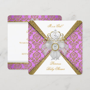 Invitation Baby shower fille blanc violet princesse Damas