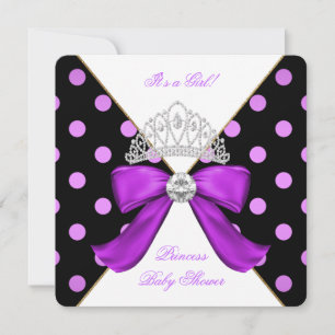 Invitation Baby shower fille blanc violet princesse Polka poi