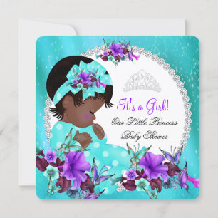 Invitation Baby Shower Fille Bleu Canard Violet Floral