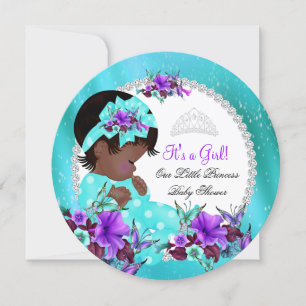 Invitation Baby Shower Fille Bleu Canard Violet Floral
