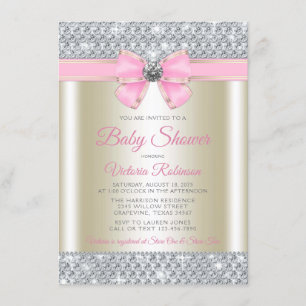 Invitation Baby Shower Fille Bling Glam Or Rose
