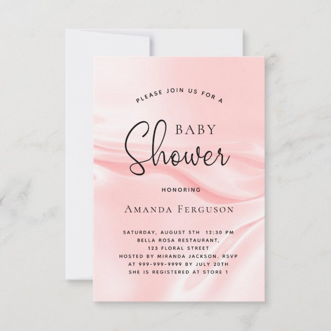 Invitation Baby shower fille blush rose satin soie (Devant)