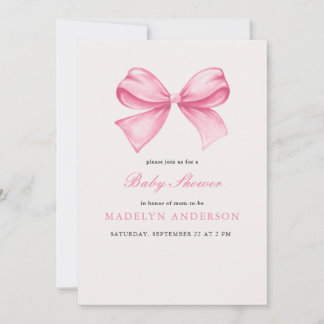 Invitation Baby shower fille Bow Aquarelle rose