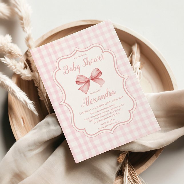 Invitation Baby shower fille Bow Aquarelle rose (Créateur téléchargé)