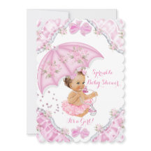 Baby Shower Fille Brunette Parapluie Rose Fleurs