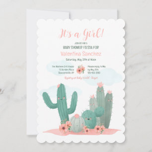 Invitation Baby shower fille Cactus Blooms