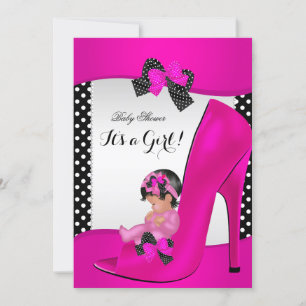 Invitation Baby Shower Fille Chaussure Bébé Rose Chaud Points