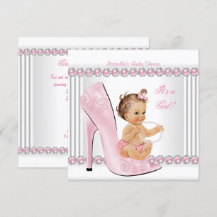 Invitation Baby Shower Fille Chaussures à Talons Hauts Rose P