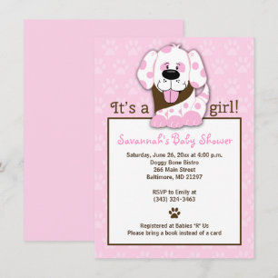 Invitation Baby shower fille chien rose