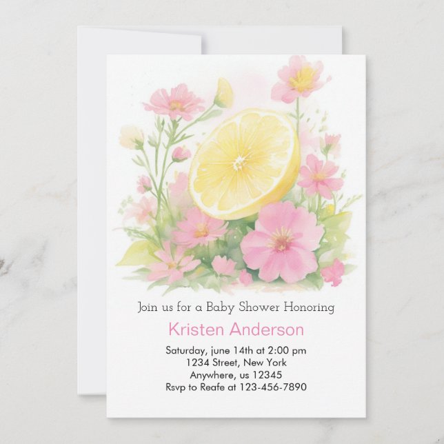 Invitation Baby shower Fille Citron (Devant)