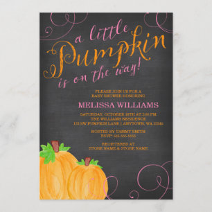 Invitation Baby shower fille Citrouille Chalkboard Watercolor