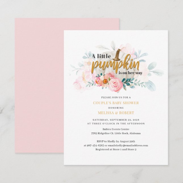 Invitation Baby shower fille Citrouille des couples d'automne (Devant / Derrière)