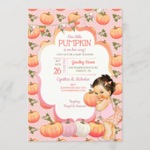 Invitation Baby Shower Fille Citrouille Petite Brunette Clair