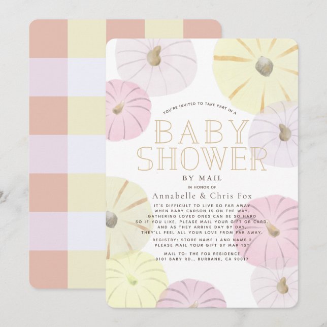 Invitation Baby shower fille Citrouille rose et jaune par cou (Devant / Derrière)