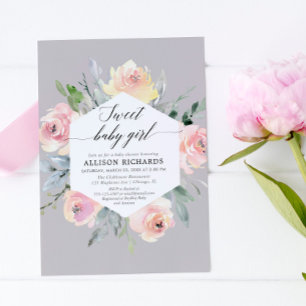 Invitation Baby shower fille couleur rose pâle gris rose