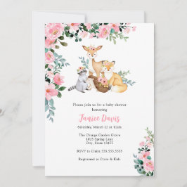 Invitation baby shower, Fille d'animaux roses de b