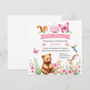 Invitation Baby shower fille de créatures forestières