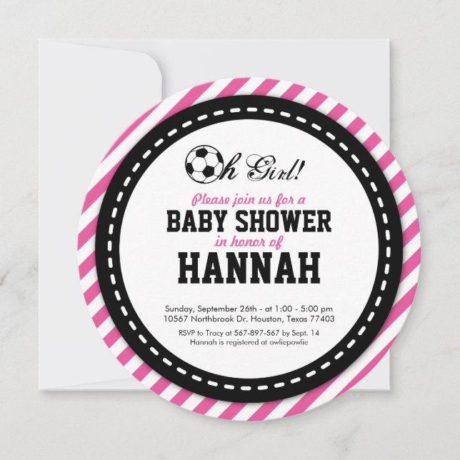 Invitation Baby shower fille de football (Devant)