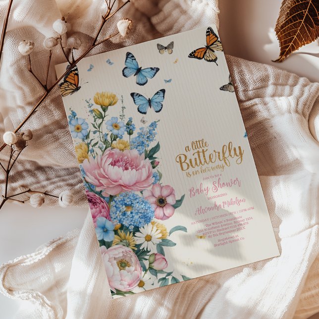 Invitation Baby shower fille de jardin rose papillon (Créateur téléchargé)