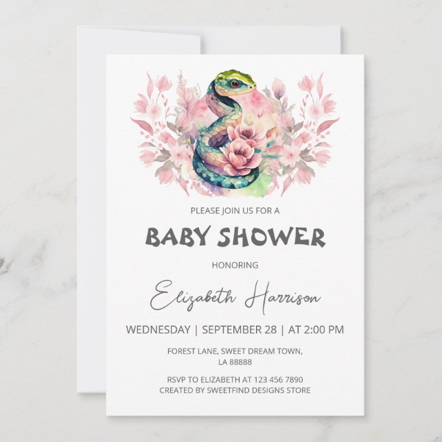 Invitation Baby shower fille de la jungle serpent (Devant)