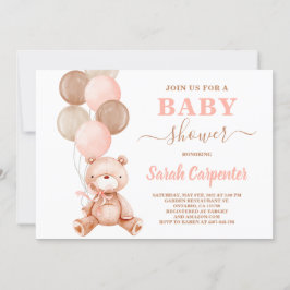 Invitation Baby shower fille de l'ours en peluche